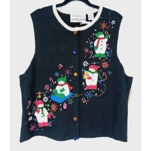 Marisa Christina The Christmas Collection 2003 Wms‎ XL Snowman Beaded Ugly Vest